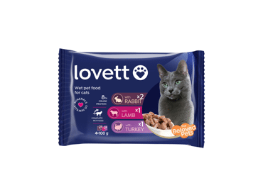 Konservuotas kačių ėdalas LOVETT su įvairių rušių mėsa, 400 g