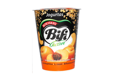 Jogurtas BIFI ACTIVE su persikais, dribsniais, 2 % rieb., 360 g