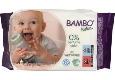 Drėgnosios kūdikių servetėlės BAMBO NATURE, 80 vnt.