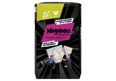 Naktinės sauskelnės-kelnaitės NINJAMAS, 4-7m., 17-30kg, 10 vnt,Pink