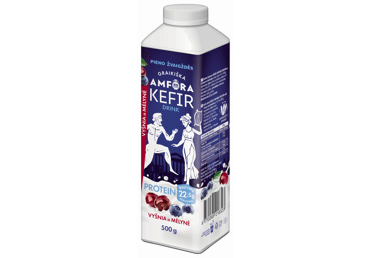 Kefyro gėrimas GRAIKIŠKA AMFORA PROTEIN su vyšniomis ir mėlynėmis, 1,8 % rieb., 500 g