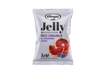 Red orange, lavender flavor jelly KLINGAI without added sugar, 95 g