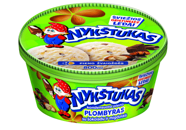 Kondensuoto pieno plombyras NYKŠTUKAS su šokoladu ir migdolais, 450 g