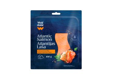 Šaltai rūkyta pjaustyta atlantinių lašišų filė WELL DONE, 100 g