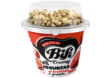 Valgom. ROKIŠKIO jogurtas BIFI su braškėmis, granola, 6 %, 200 g