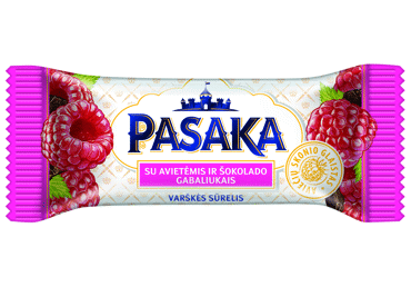 Glaistytas varškės sūrelis PASAKA su avietėmis ir šokolado gabaliukais, 21%, 40 g