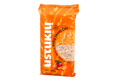 Ryžių trapučiai su mangų skonio glaistu USTUKIŲ MALŪNAS, 90 g