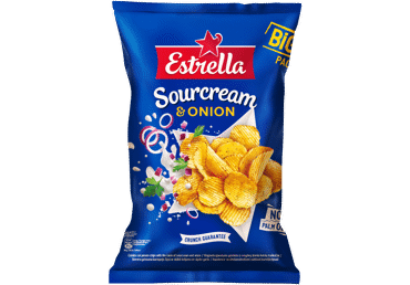 Bulvių traškučiai ESTRELLA, grietinės ir svogūnų skonio, 180 g