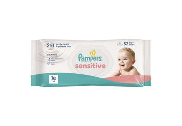 Kūdikių servetėlės PAMPERS Sensitive, Plastic Free, 52 vnt.
