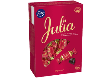 Chocolate candies FAZER JULIA with jelly filling (73 %), 150 g