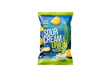 Sour cream and onion flavor potato chips Well Done, 180 g