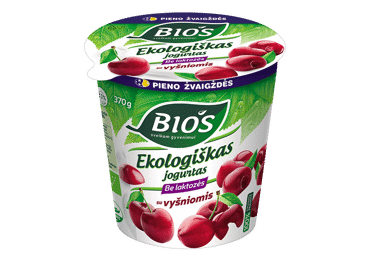 Ekologiškas jogurtas su vyšniomis be laktozės BIOS, 3,1 % rieb., 370 g