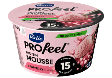 Baltyminiai putėsiai su avietėmis VALIO PROFEEL, 0,9 % rieb., 150 g