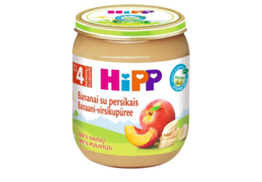 Ekologiška persikų ir bananų tyrelė HiPP (nuo 4 mėn.), 125 g