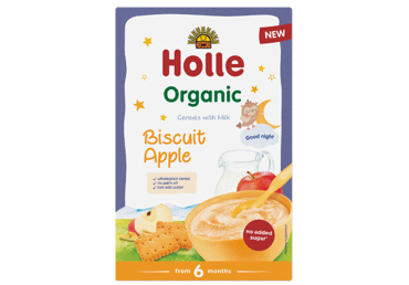 Ekologiška pieniška košė su sausainiais ir obuoliais kûdikiams HOLLE nuo 6 mėn., 250 g