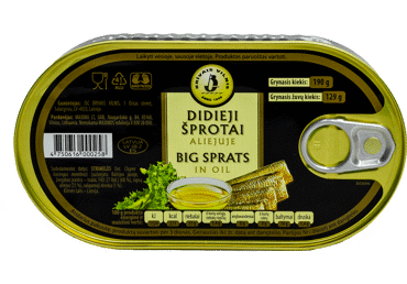 Didieji šprotai aliejuje, 190 g