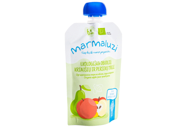 Ekologiška obuolių, kriaušių, persikų tyrelė MARMALUZI 6+ mėn., 90 g