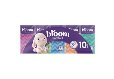 Vienkartinės nosinaitės BLOOM COMFORT 3 sl, 10 pak. x 10 vnt.
