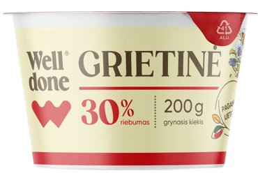Grietinė WELL DONE, 30 % rieb., 200 g