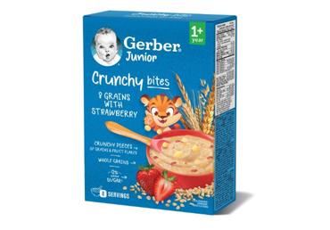 Каша GERBER Crunchy bites, 8 злаков, клубничный вкус, 200 г