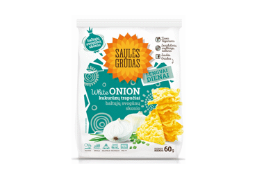 Triangular corn crisps Saulės Grūdas, onion flavor, 60 g