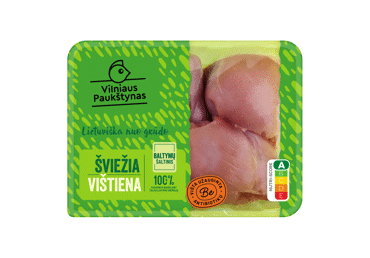 Šviežia broilerių, užaugintų be antibiotikų, šlaunelių mėsa, 500 g