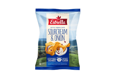 Traškučiai ESTRELLA KETTLE COOKED, grietinės ir svogūnų sk., 120 g