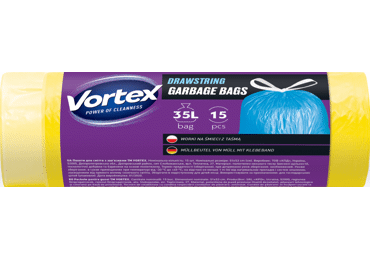 Šiukšlių maišai VORTEX DRAWSTR YELLOW, 35 l, 15 vnt., 1 vnt.
