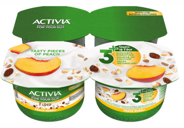 Valgom. jogurtas ACTIVIA su persikais, dribsn., 2,6 % rieb., 480 g
