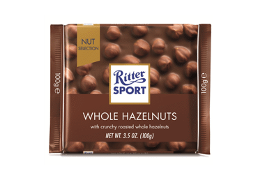 Pieninis šokoladas RITTER SPORT su lazdynų riešutais, 100 g