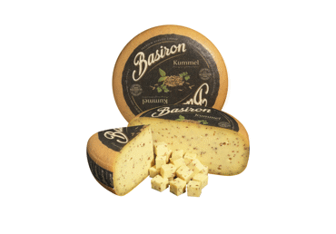 Puskietis sūris su kmynais BASIRON, 50 % rieb. s. m., 1 kg