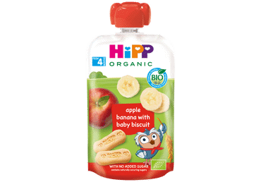 Ekologiška obuolių ir bananų tyrelė HIPP su sausainiais (nuo 4mėn.), 100 g