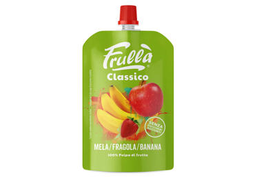 Obuolių, bananų ir braškių užkandis FRULLA, 100 g