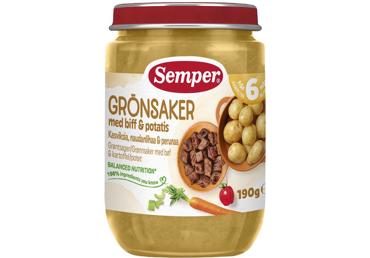 SEMPER troškinys su daržovėmis ir jautiena, nuo  6mėn., 190g
