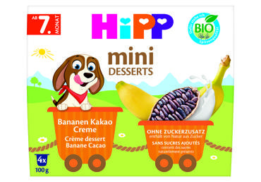 Ekologiškas desertas su bananais, kakava ir kremu HiPP, 400 g

