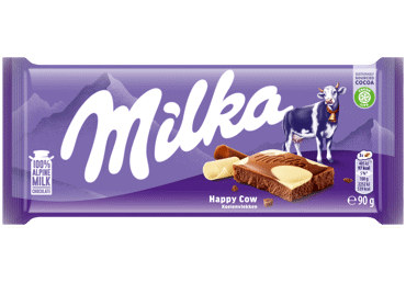 Pieninis šokoladas MILKA HAPPY COW su baltuoju šokoladu, 90 g