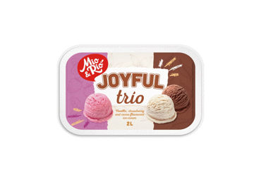 Vanilės, braškių ir kakavos skonio valgomieji ledai MIO&RIO 2l, 1 kg