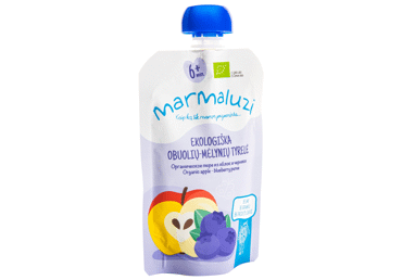 Ekologiška obuolių ir mėlynių tyrelė MARMALUZI (nuo 6 mėn.), 90 g