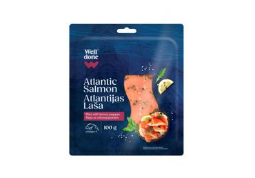 Marin. atlantinių lašišų filė WELL DONE su citrin. pipirais, 100 g
