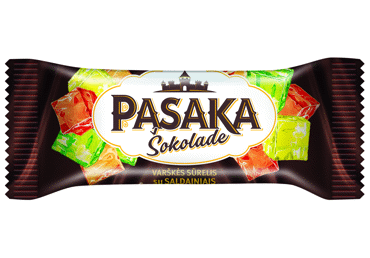 Šokoladu glaistytas varškės sūrelis PASAKA su saldainiais, 19 %, 40 g