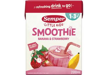 Geriamoji bananų ir braškių tyrė SEMPER, nuo 12 mėn., 200 ml
