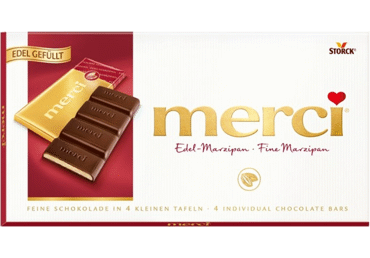 Juodasis šokoladas MERCI su marcipanų įdaru, 112 g