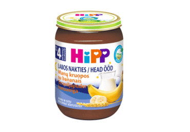 Органическая молочная манная каша HIPP с бананами, с 4 месяцев, 190 г