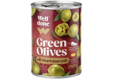 Žaliosios alyvuogės WELL DONE su Chalapos paprikomis, 280 g