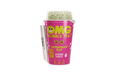 Arbūzų skonio gaivusis gėrimas su arbatos ekstraktu ir ličių skonio burbuliukais OMG Bubble Tea, 265 ml