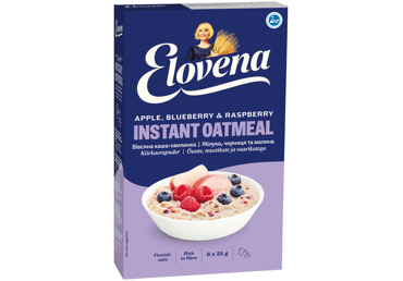 Avižinė košė ELOVENA su obuoliais, mėlynėmis, avietėmis, 210 g