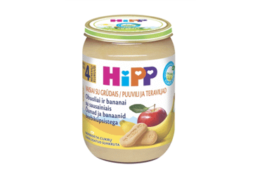 Organic apple and banana puree HIPP with cookies, from 4 months, 190 g