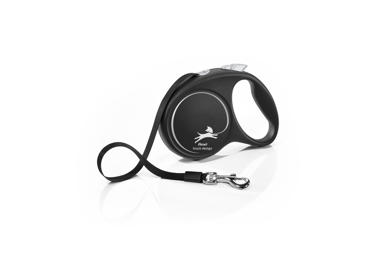 Šunų pavadėlis FLEXI BLACK DESIGN, M dydis, juostinis, 5 m, 1 vnt.