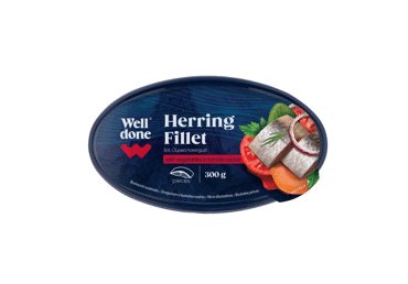 Marinuotų silkių filė WELL DONE su daržovėmis, 300 g
