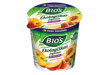 Ekologiškas jogurtas su persikais be laktozės BIOS, 3,1% rieb., 125 g
